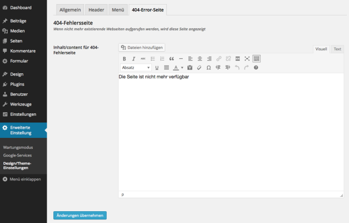 JG-Bits WordPress Theme customizer 404-page-settings